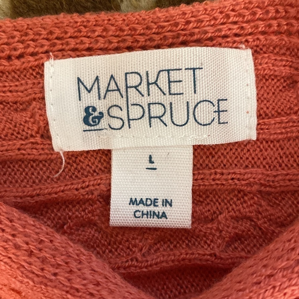 Market & Spruce cashmere blend Cable knit Sweater Top Women’s L boat neck Coral - Picture 10 of 10